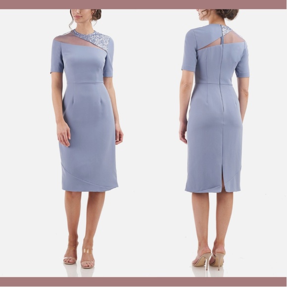 NEW $248 JS Collections [ 8 ] Sequin Hayden Knee Length Dress Denim‎ Blue - Picture 13 of 13